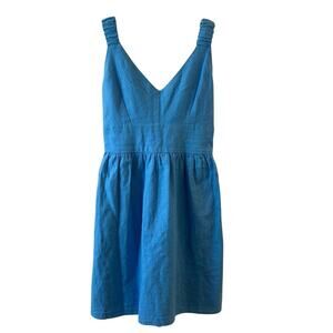 Abercrombie & Fitch V-Neck Linen Blend Blue Midi Dress Size XS Smocked Coastal